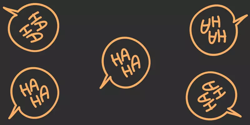 Orange speech bubbles with haha on black background