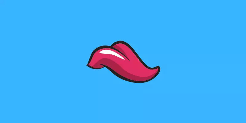 Red tongue on light blue background